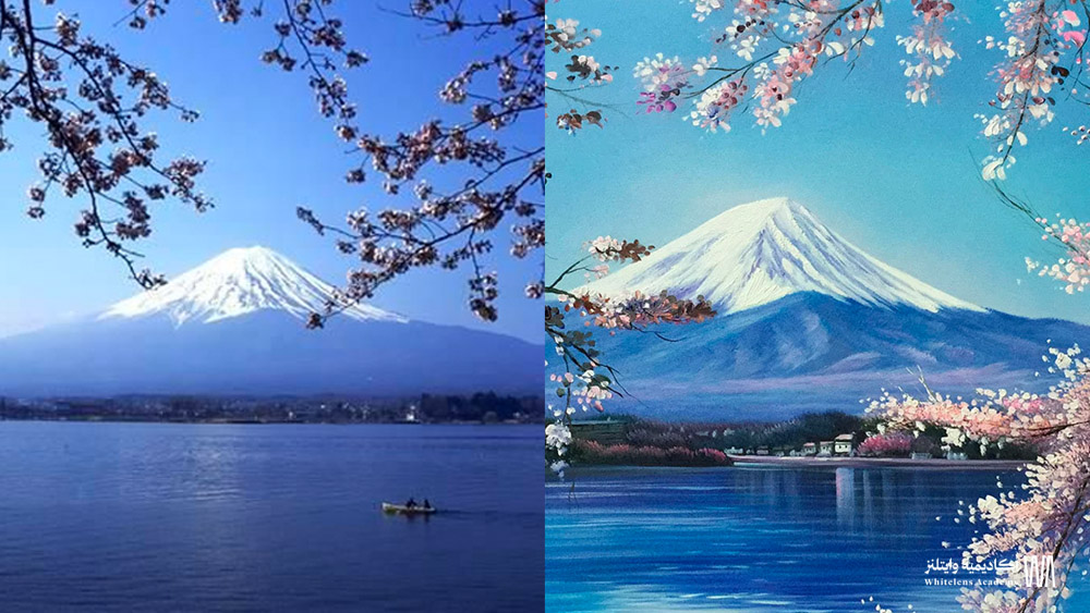 Photographic Print: Cherry Blossom with Mount Fuji and Lake Kawaguchi in Background